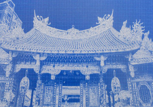 藍晒台灣建築系列 - 龍山寺  |精選產品|卡片明信片